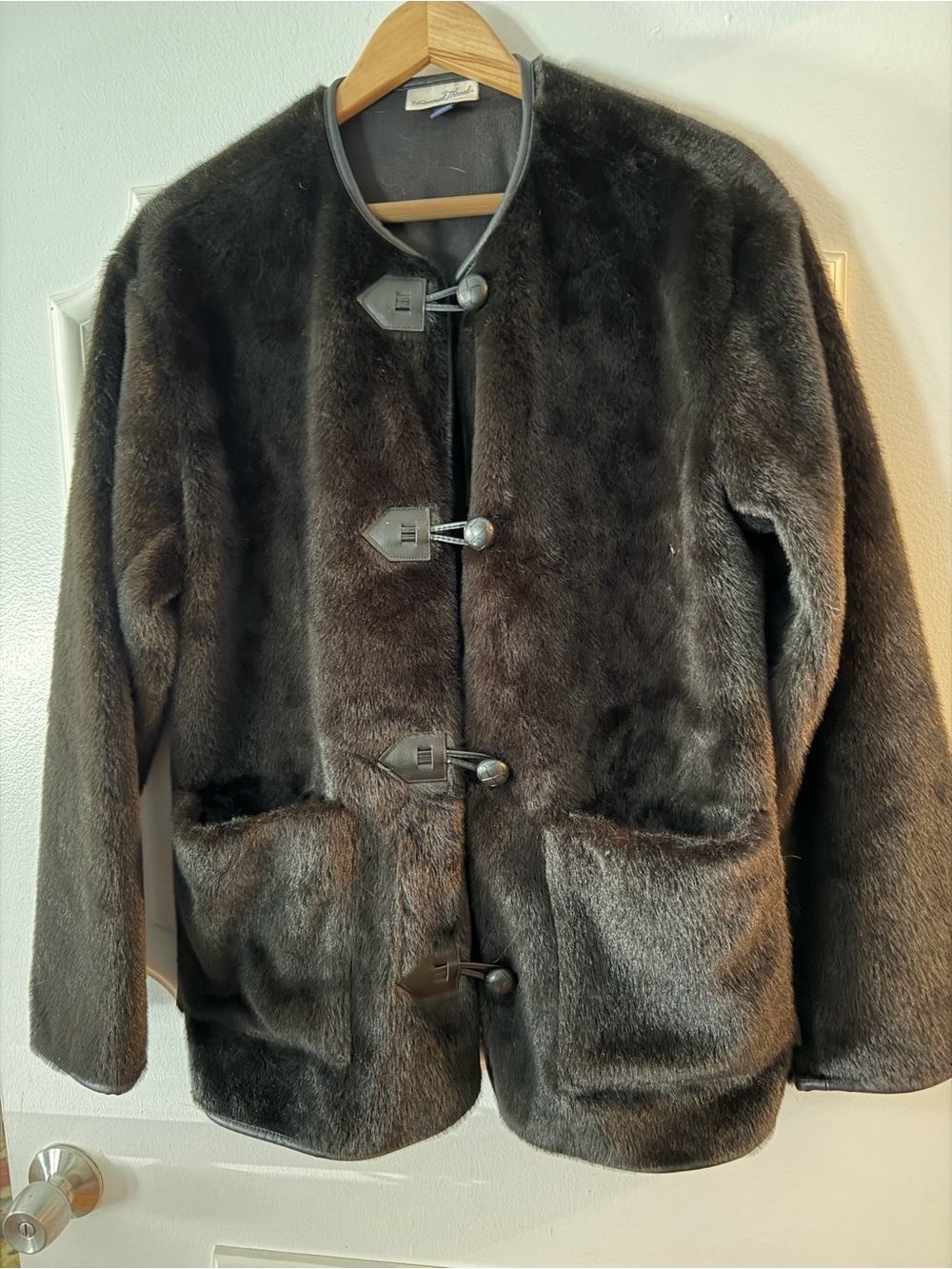 Dark Brown Faux Fur Teddy Jacket with Toggle Closures. Excellent condition